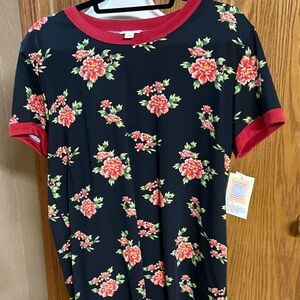 LuLaRoe Black and Red Floral Short Sleeve Top